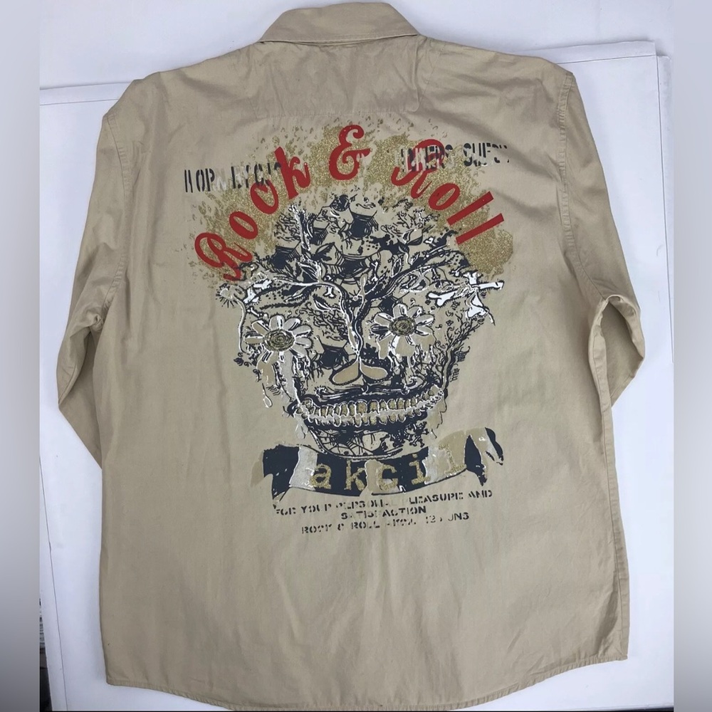 Rock and Roll Graphic Logo Mens Long Sleeve Shirt 2XL